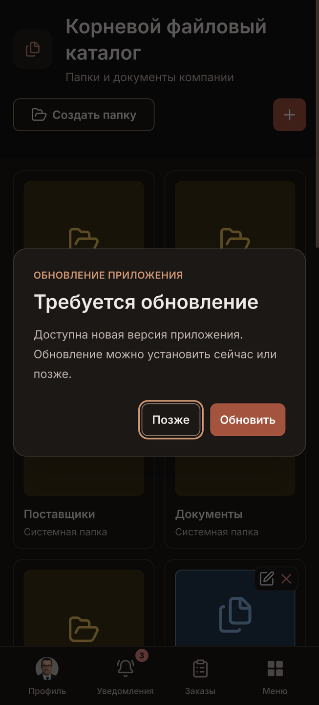 Окно обычного обновления Android-приложения