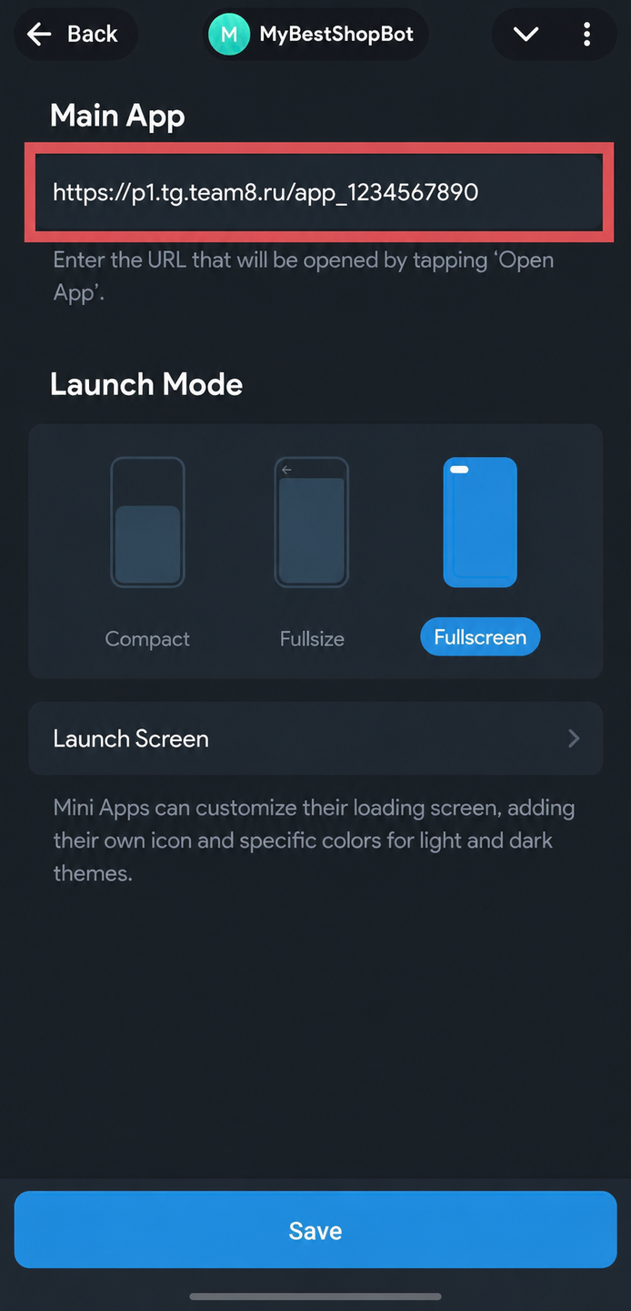 Вставка ссылки запуска в Main App