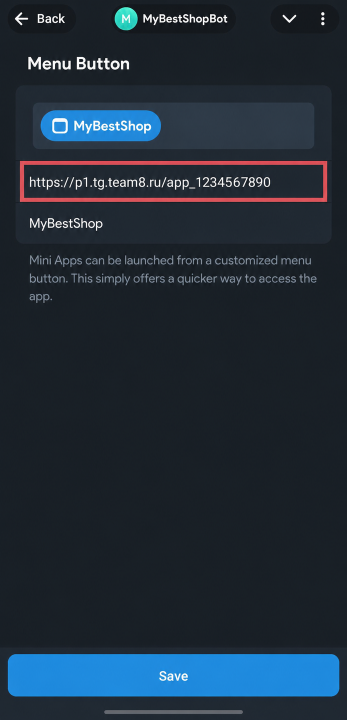 Вставка ссылки запуска в Menu Button